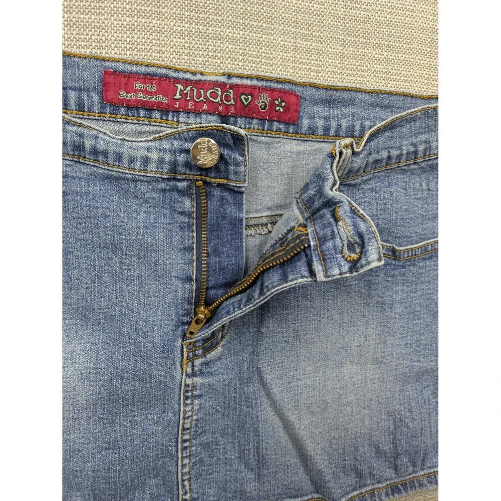 Mudd Y2K Denim Mini Skirt Rhinestone Low Rise 2000s McBling Juniors 11